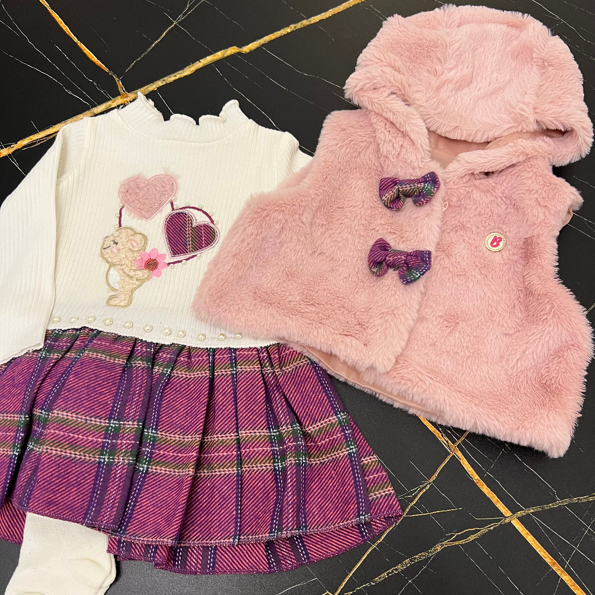 Dress with faux fur vest
