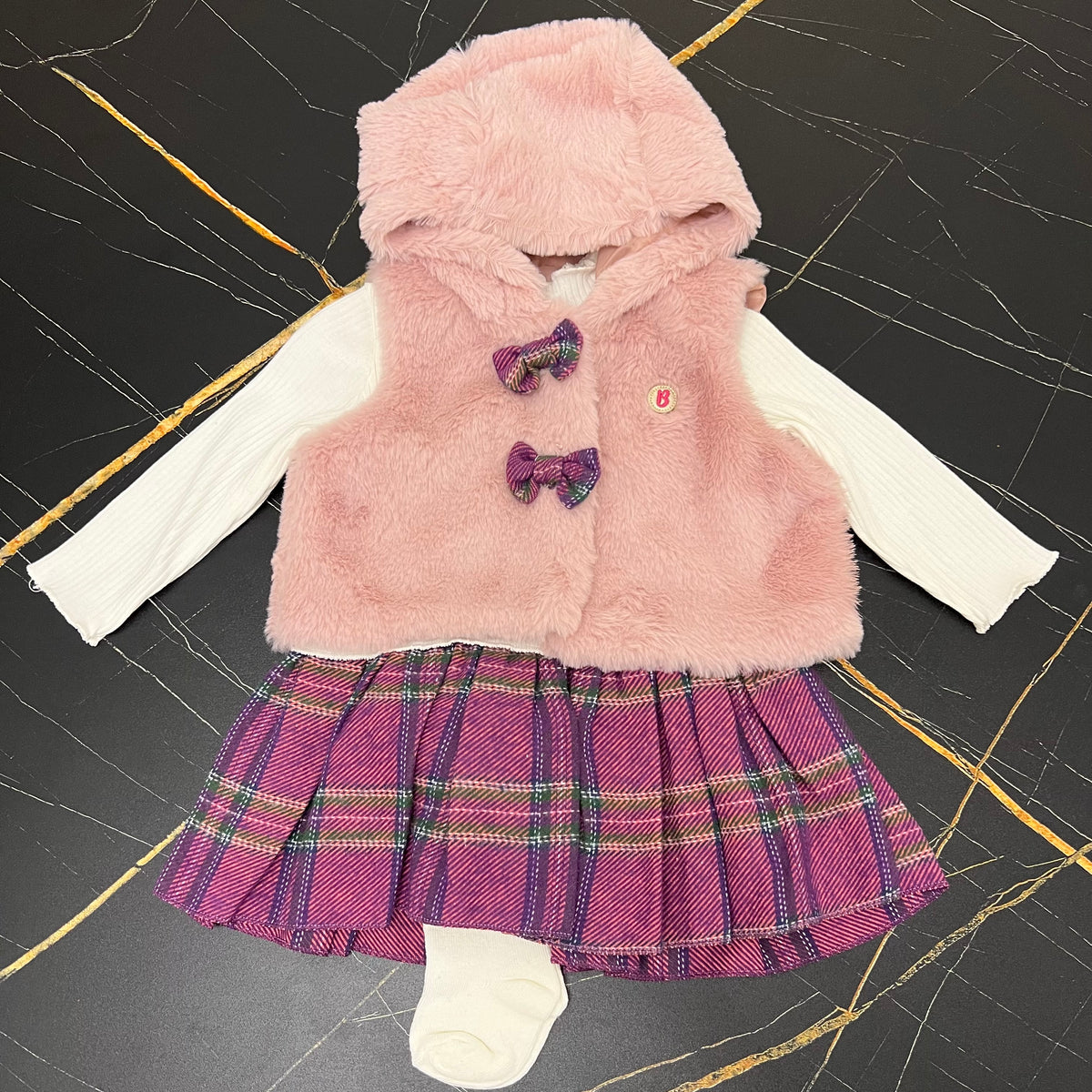 Dress with faux fur vest